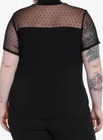 Black Mock Neck Dotted Mesh Girls Top Plus