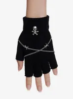 Skull Barbed Wire Chain Fingerless Gloves