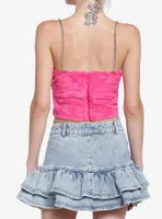 Sweet Society Hot Pink Fuzzy Chain Girls Crop Cami