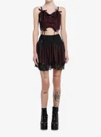 Cosmic Aura Burgundy Lace Cross Girls Crop Corset