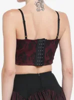 Cosmic Aura Burgundy Lace Cross Girls Crop Corset