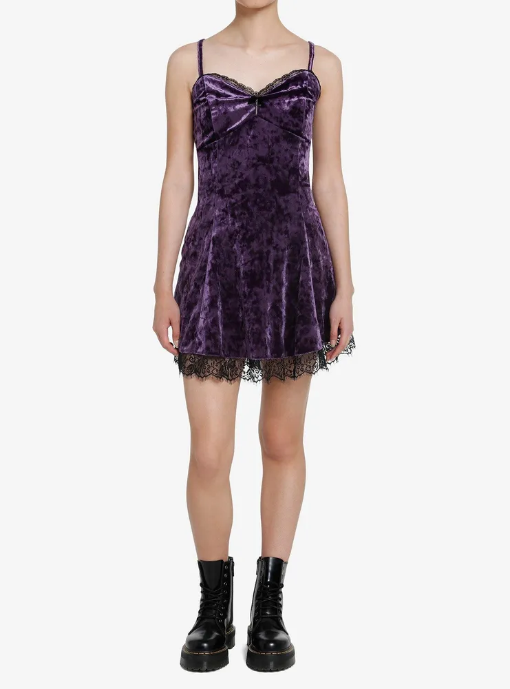 Cosmic Aura Purple Velvet Slip Dress