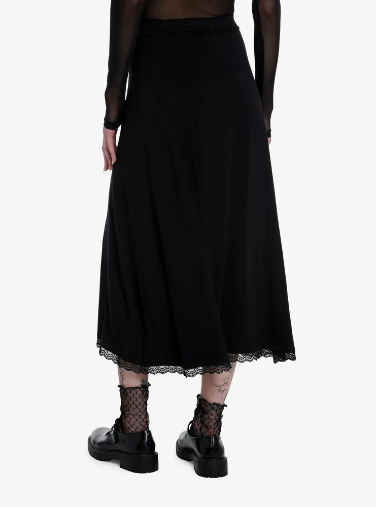 Cosmic Aura Black Lace Midi Skirt