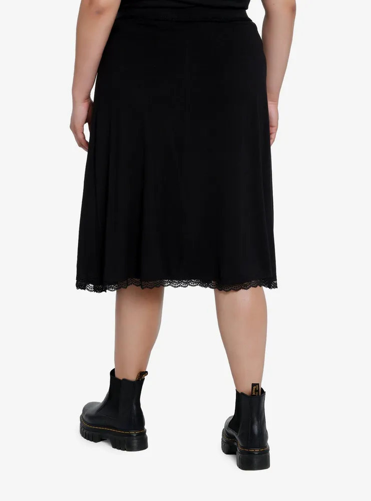 Cosmic Aura Black Lace Midi Skirt Plus