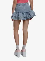 Social Collision Light Indigo Ruffle Denim Skirt With Studs