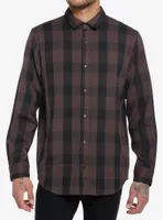 Brown Plaid Skull Rip Woven Button-Up