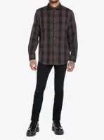 Brown Plaid Skull Rip Woven Button-Up