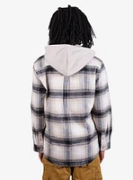 Cream Flannel Hooded Zip Shacket