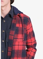 Red Navy Flannel Hooded Zip Shacket