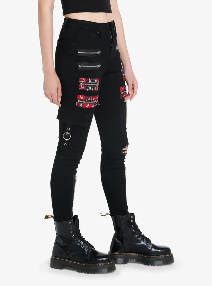 Black Zipper Grommet Super Skinny Jeans