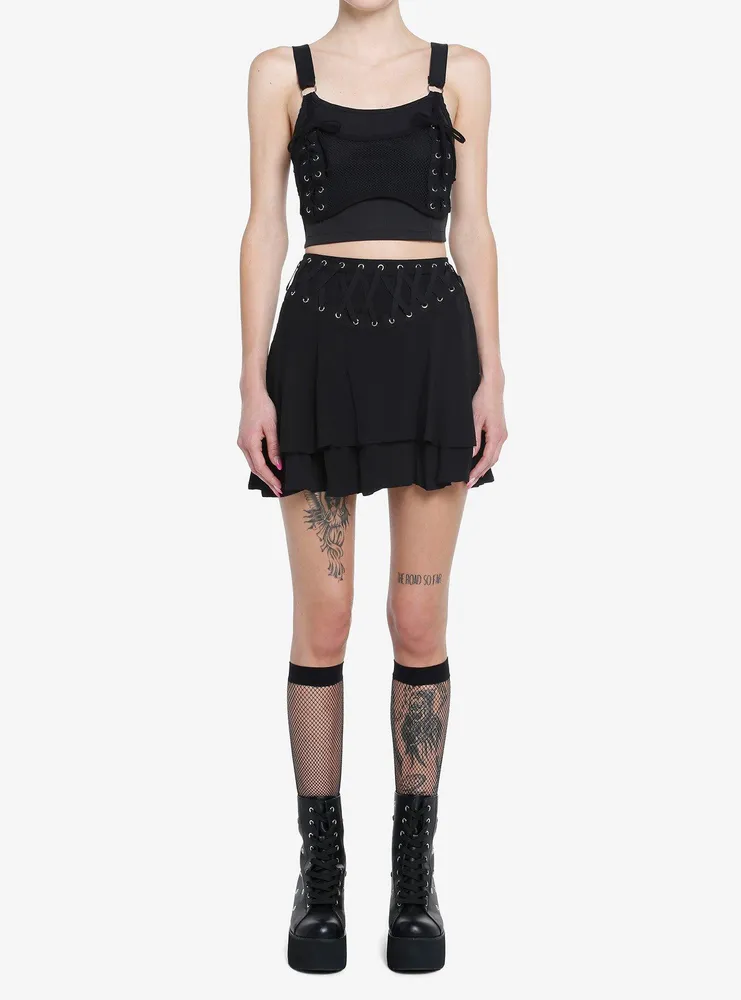 Hot Topic Social Collision Black Hook-And-Eye Corset Girls Tank Top