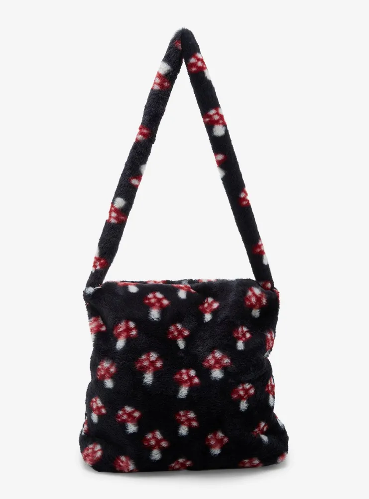 Black Mushroom Fuzzy Tote Bag