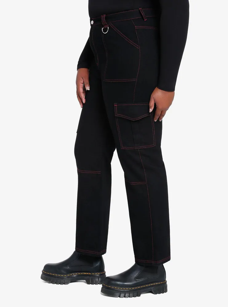 Black & Pink Contrast Stitch Carpenter Pants Plus