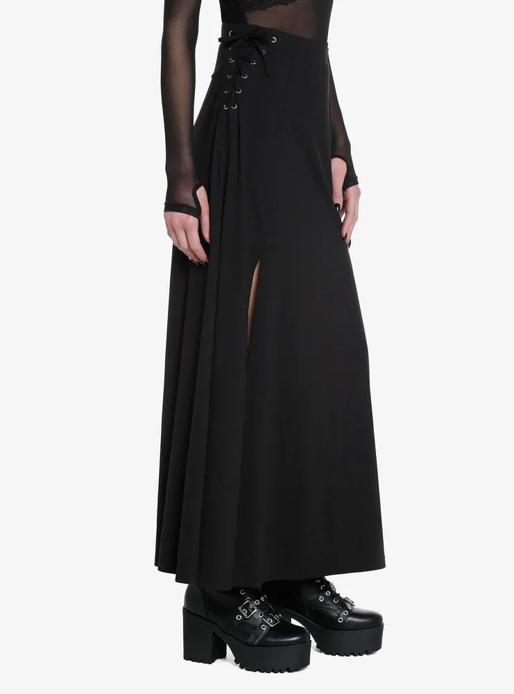 Social Collision Lace-Up Slit Maxi Skirt