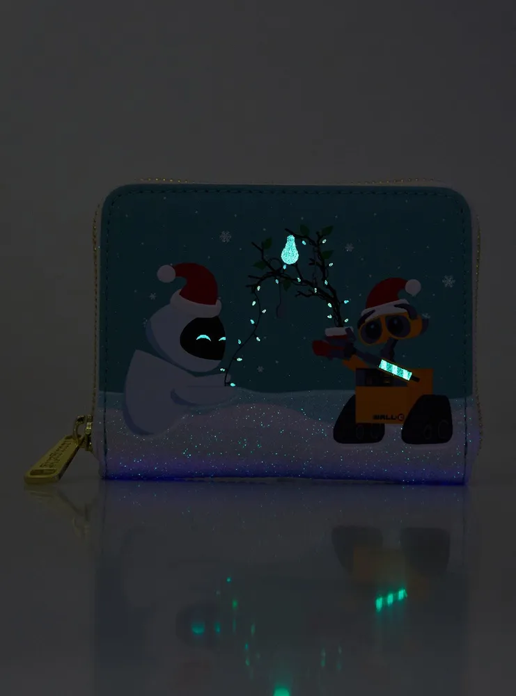 Loungefly Disney Pixar WALL-E EVE & WALL-E Holiday Glow-in-the-Dark Small Zip Wallet - BoxLunch Exclusive
