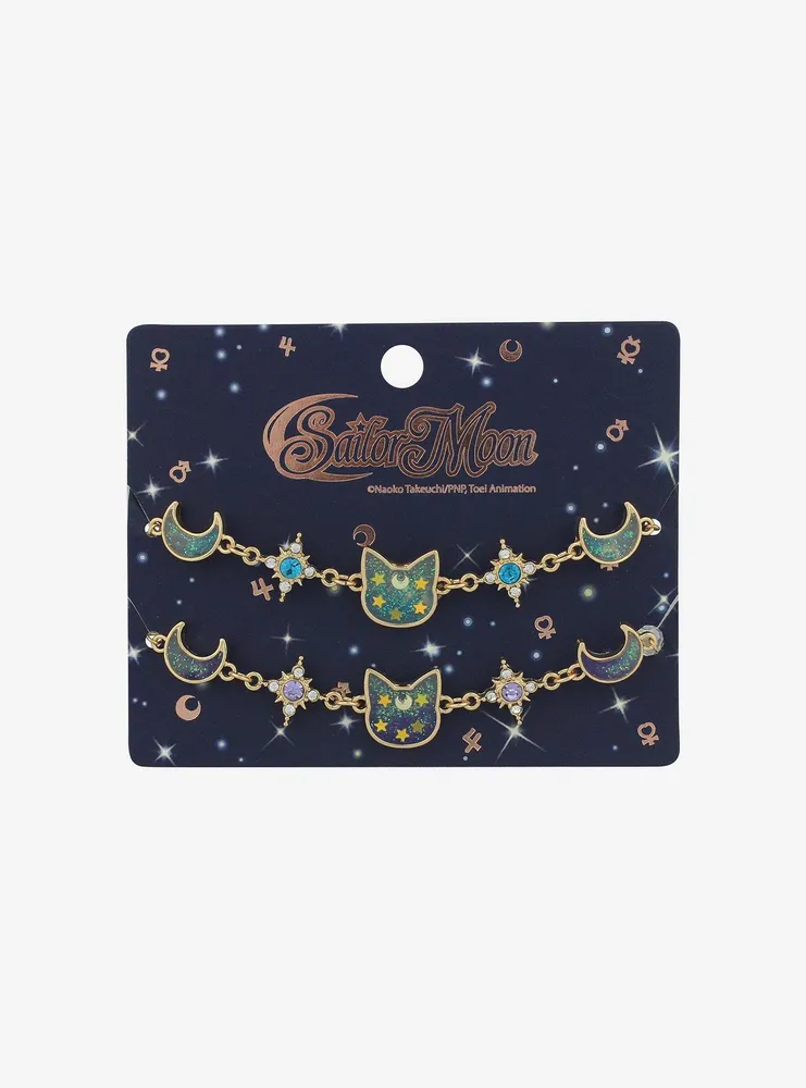 Sailor Moon Luna & Artemis Galaxy Glitter Best Friend Charm Bracelet Set
