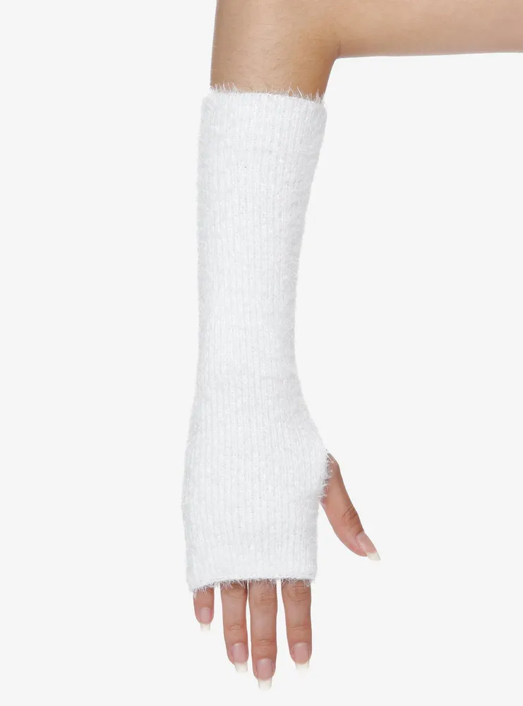 White Fuzzy Arm Warmers