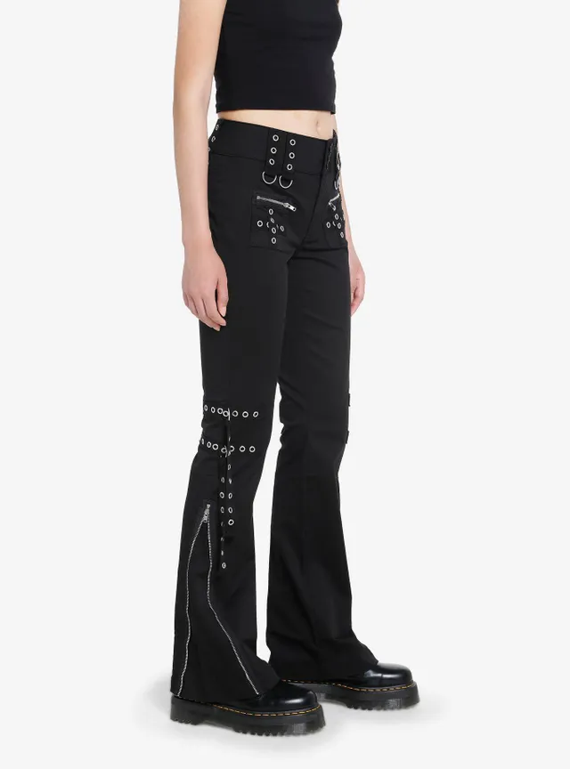 Hot Topic Social Collision Black Buckle Lace-Up Flare Pants