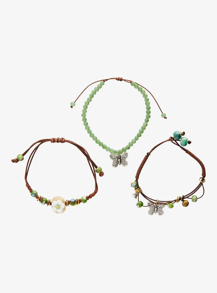 Thorn & Fable Butterfly Flower Cord Bracelet Set