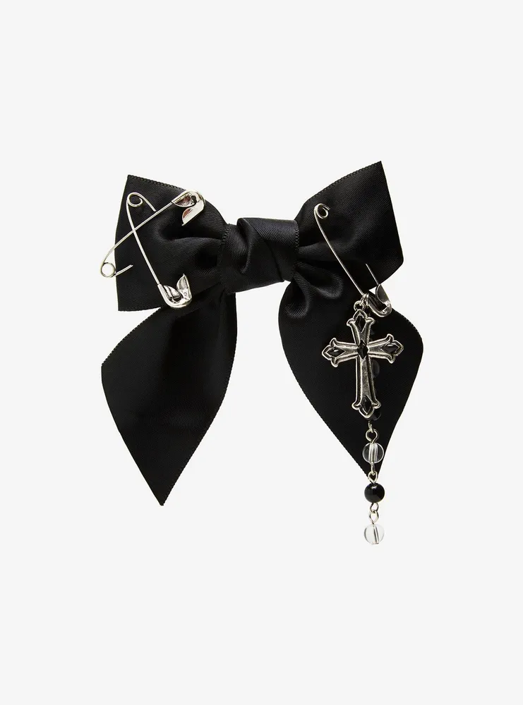 Social Collision Black Safety Pin Cross Hair Bow