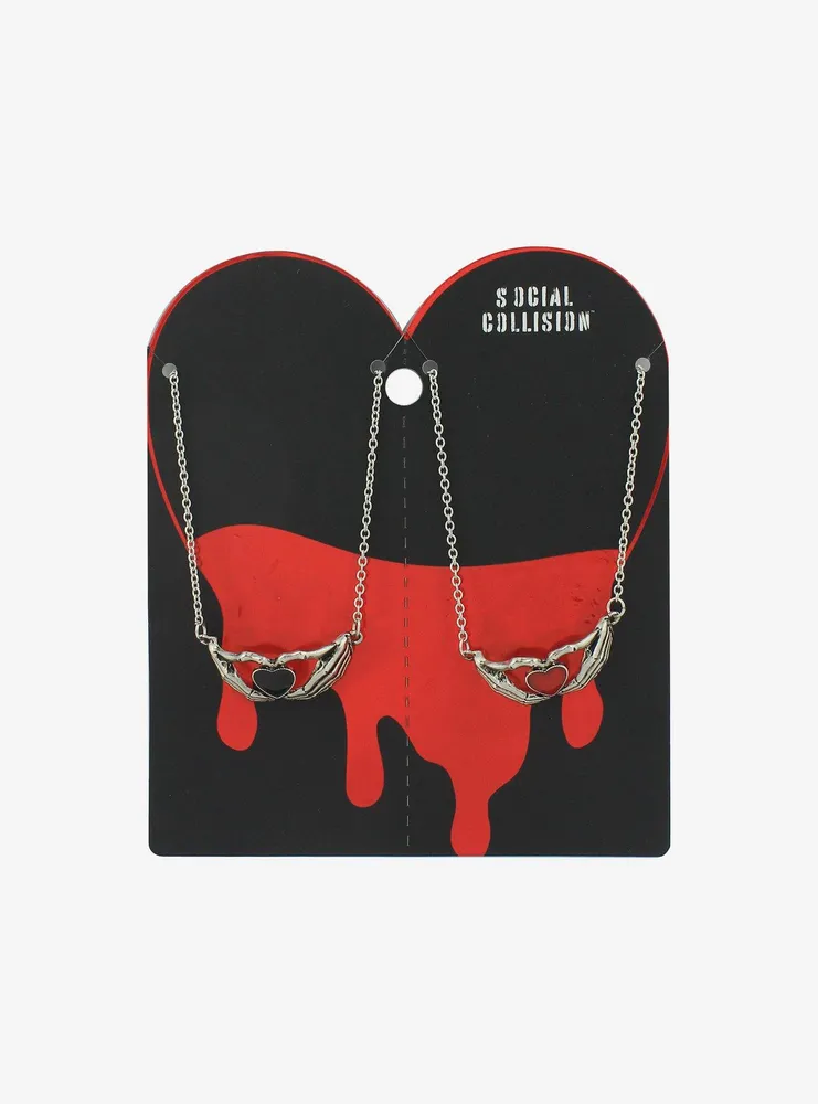 Skeleton Hands Heart Best Friend Necklace Set