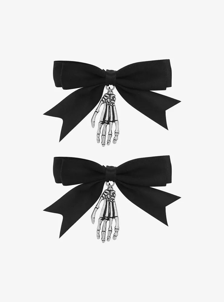 Social Collision Black Bow Skeleton Hair Clip Set