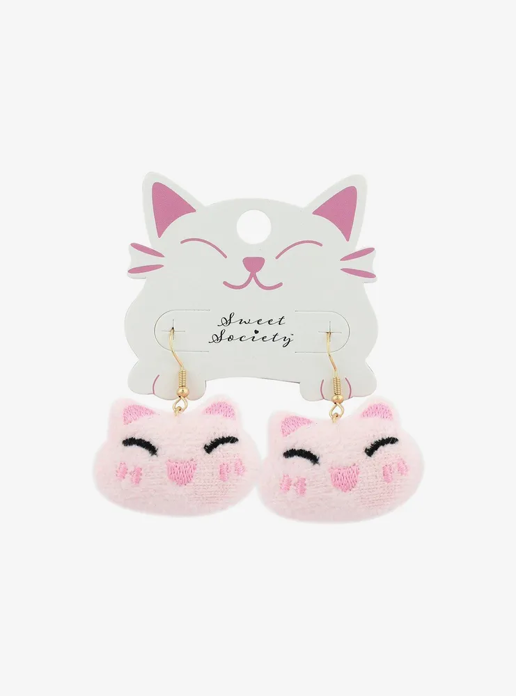 Sweet Society Pink Kitty Plush Earrings