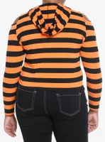 Social Collision Black & Orange Stripe Girls Crop Hooded Top Plus