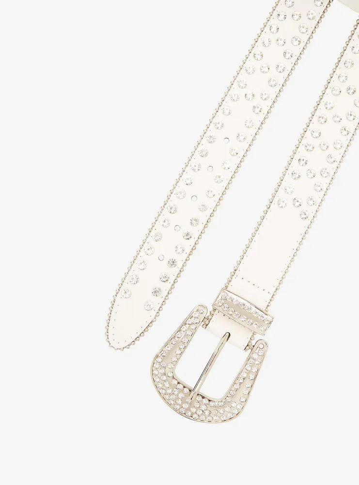 White Rhinestone Bling Buckle Belt