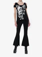 Social Collision Skull Flowers Girls Cold Shoulder Top