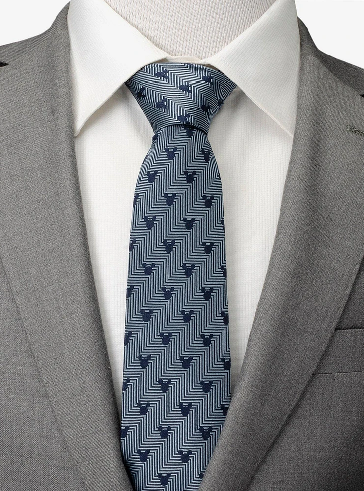 Disney Mickey Mouse Silhouette Blue Herringbone Men's Tie