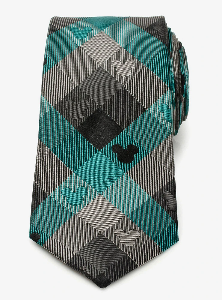 Disney Mickey Mouse Silhouette Teal Plaid Men's Tie