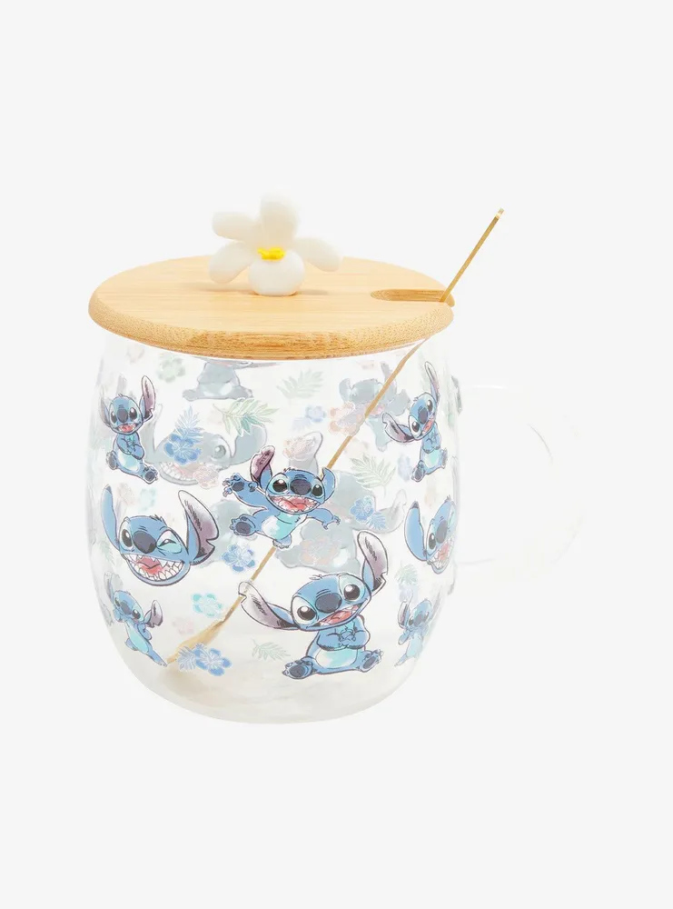Disney Lilo & Stitch Allover Print Glass Mug with Lid 