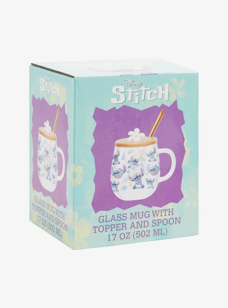 Disney Lilo & Stitch Allover Print Glass Mug with Lid 