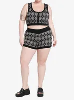 Cosmic Aura Black & Grey Argyle Knit Girls Cami Plus