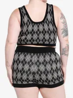 Cosmic Aura Black & Grey Argyle Knit Girls Cami Plus