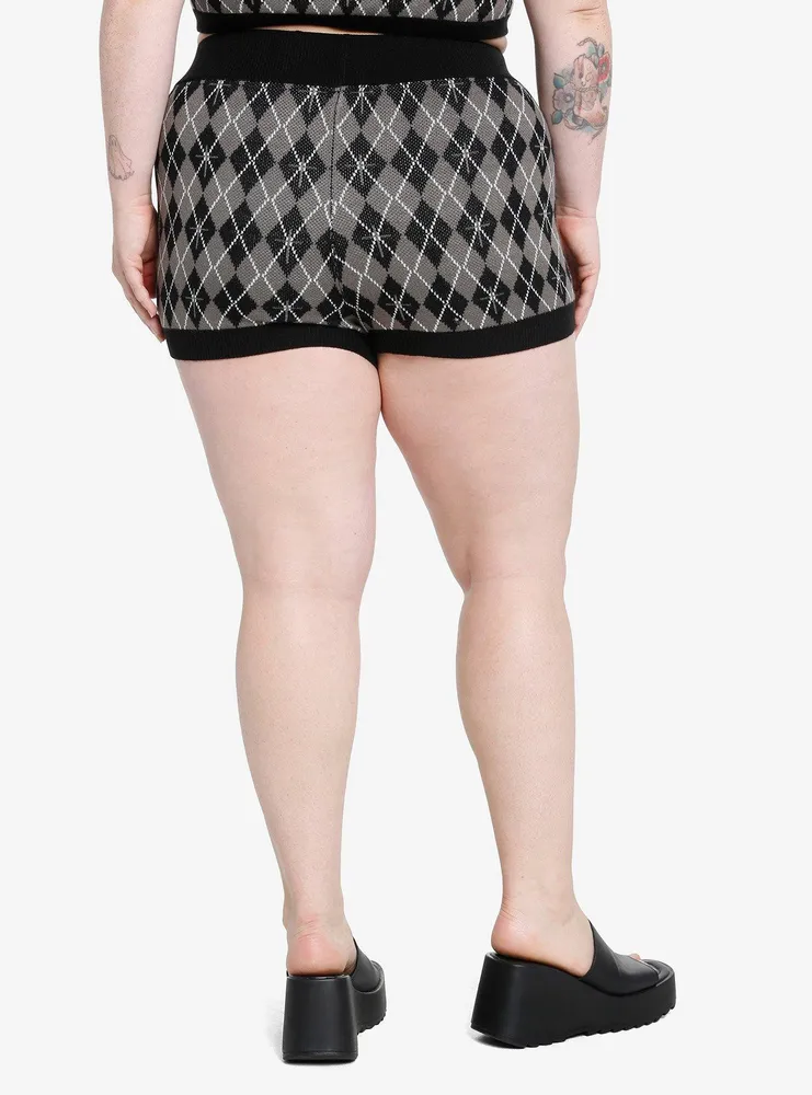 Cosmic Aura Black & Grey Argyle Knit Girls Shorts Plus