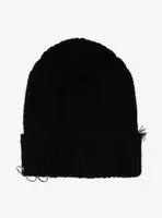 Black Buckle Pierced Beanie