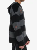 Destructed Black & Grey Stripe Oversized Hoodie