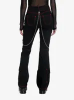 Social Collision Black & Red Contrast Stitch Strap Flare Pants