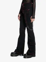 Social Collision Black & Red Contrast Stitch Strap Flare Pants