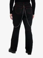 Social Collision Black & Red Contrast Stitch Strap Flare Pants Plus