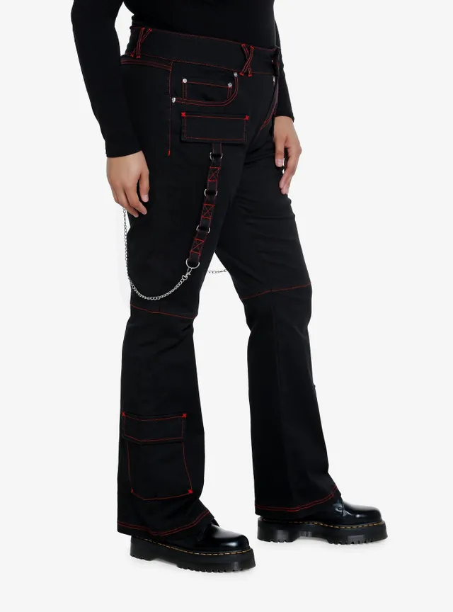 Hot Topic Social Collision Black & Red Contrast Stitch Strap Flare Pants  Plus