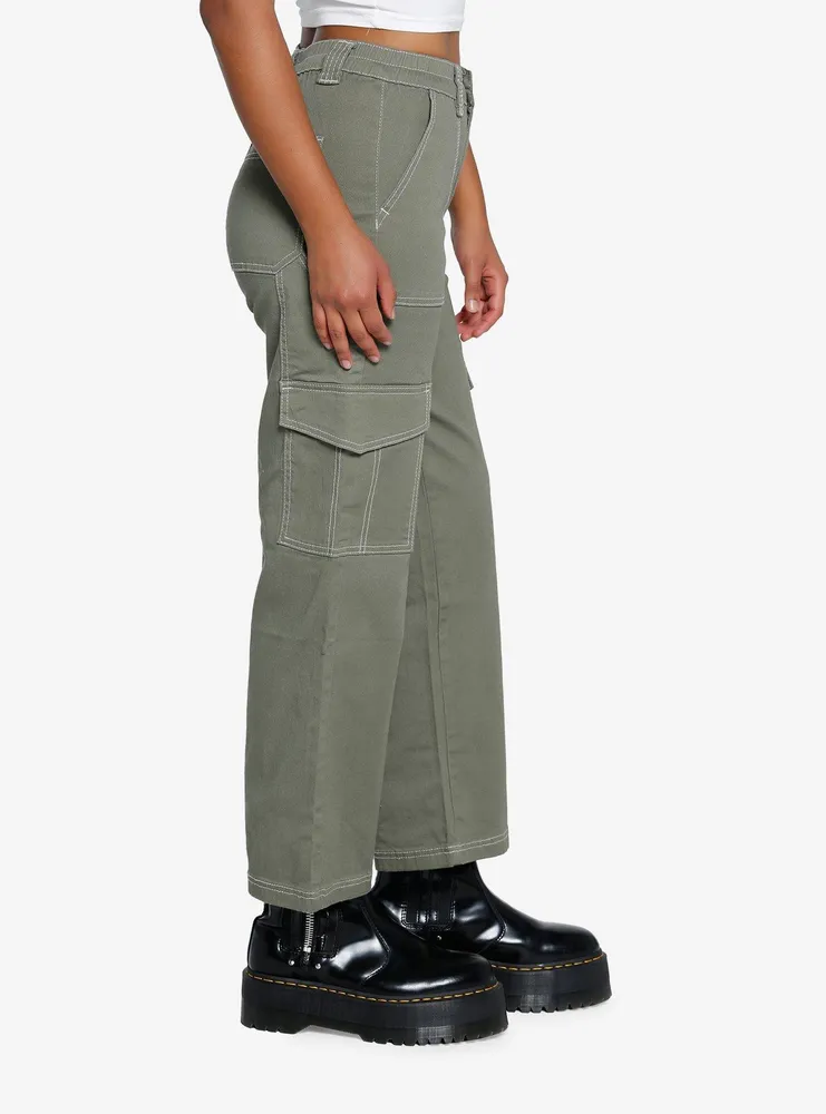 Olive Contrast Stitch Carpenter Pants