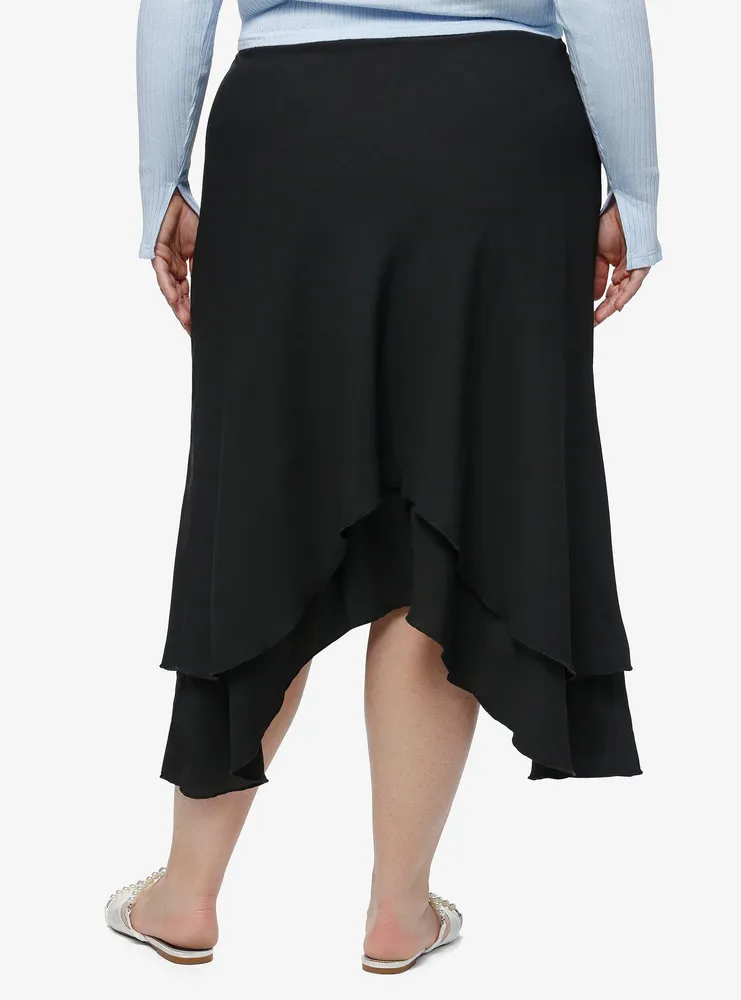 Cosmic Aura Black Asymmetrical Midi Skirt Plus