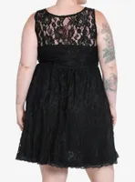 Sweet Society Black Lace Bow Babydoll Dress Plus