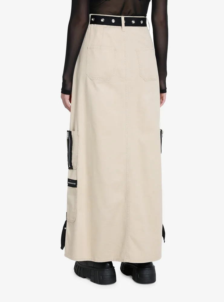 Social Collision Khaki Cargo Maxi Skirt