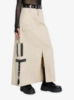 Social Collision Khaki Cargo Maxi Skirt