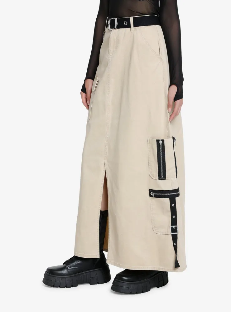 Social Collision Khaki Cargo Maxi Skirt