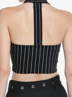 Cosmic Aura Black & White Pinstripe Girls Crop Vest